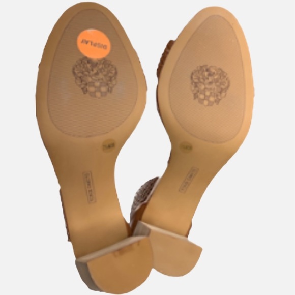 Vince Camuto Maghen Sandals 7.5 Braided Strappy Open Toe Block Heel Cognac - Picture 12 of 12